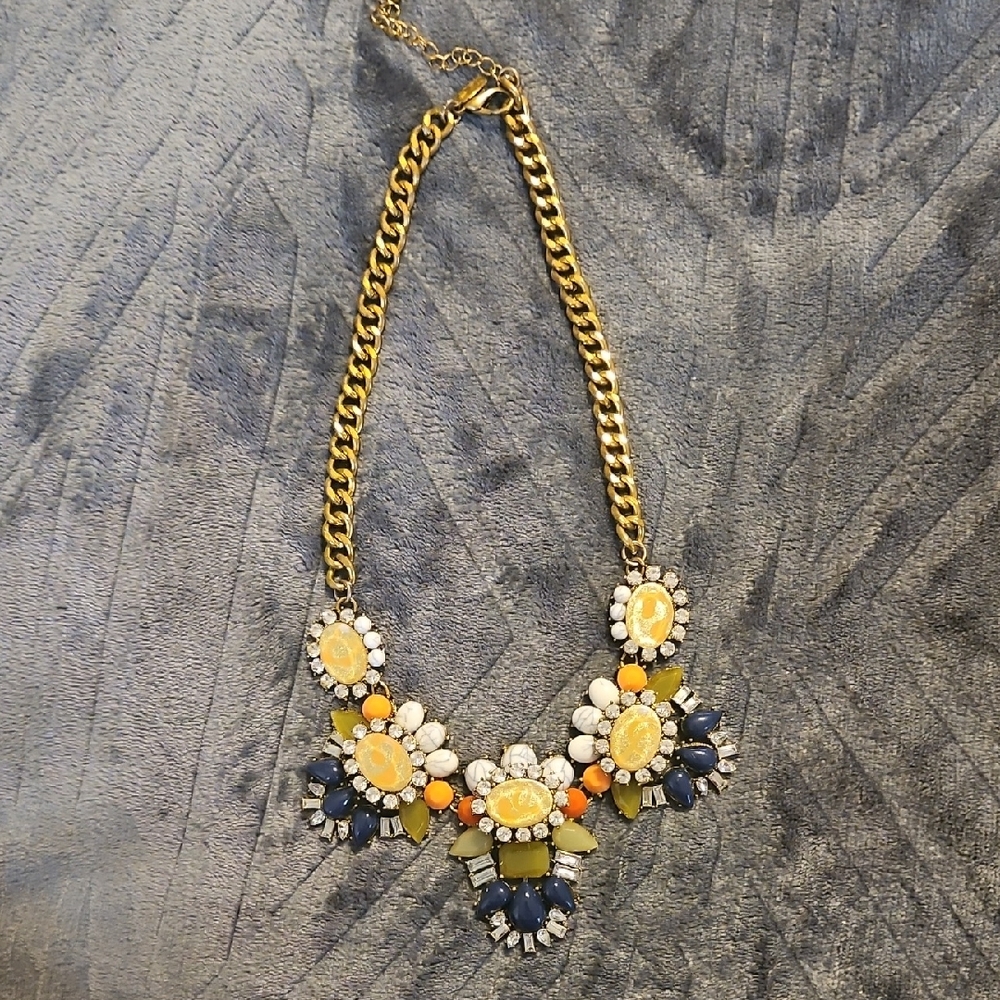 Gold-Tone Statement Necklace with Yellow, Navy & Olive Accents